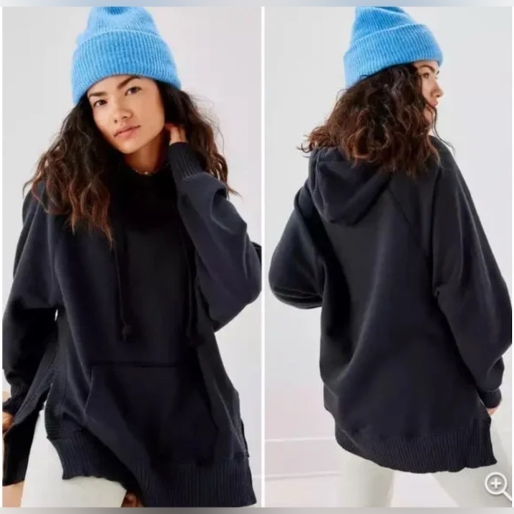 American Eagle Oversize Boyfriend Offline Side Slit Black Cozy Hoodie Sweater XS